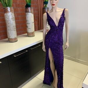 Sherri Hill 54912 Sequins gown with deep V neckline, open back